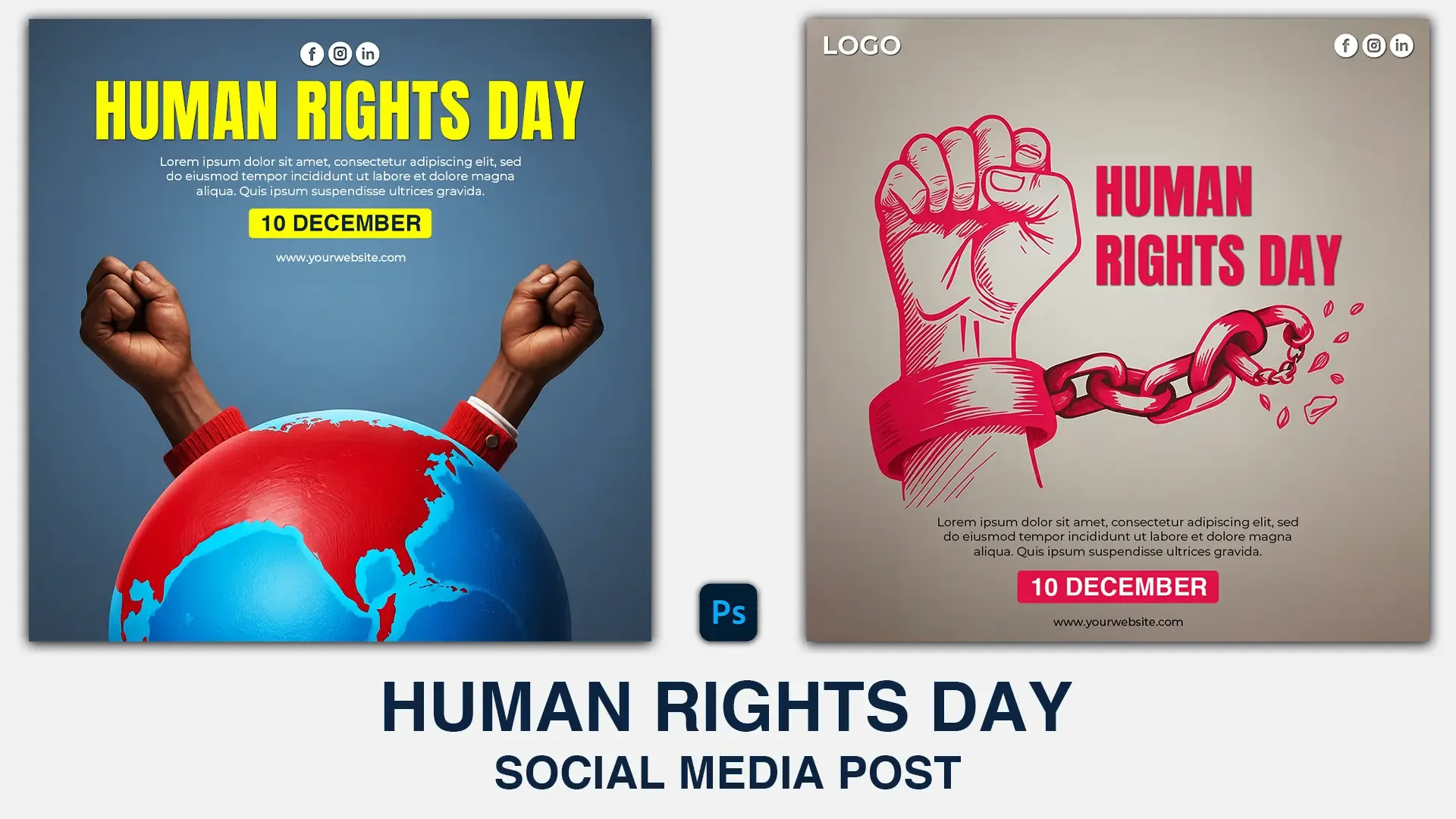 Human Rights Day Freedom Fist Line Art Instagram Post PSD image